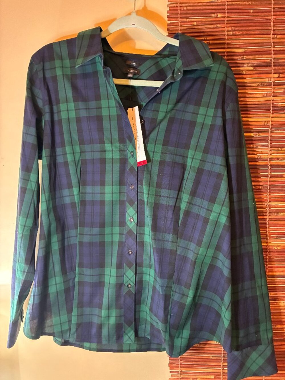 NWT Talbots Non-Iron Perfect Shirt Black Watch Plaid - Size 16 - Classic Preppy